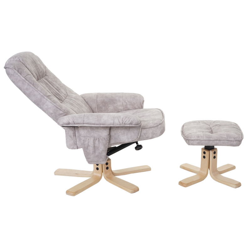 Fauteuil de télé M56, fauteuil de relaxation avec tabouret, tissu - crème