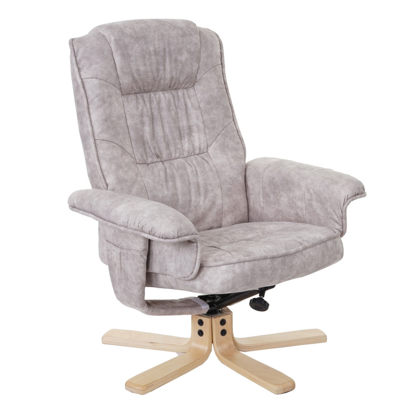 Fauteuil de télé M56, fauteuil de relaxation avec tabouret, tissu - crème