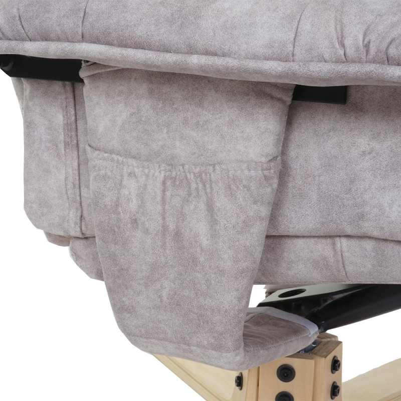 Fauteuil de télé M56, fauteuil de relaxation avec tabouret, tissu - crème