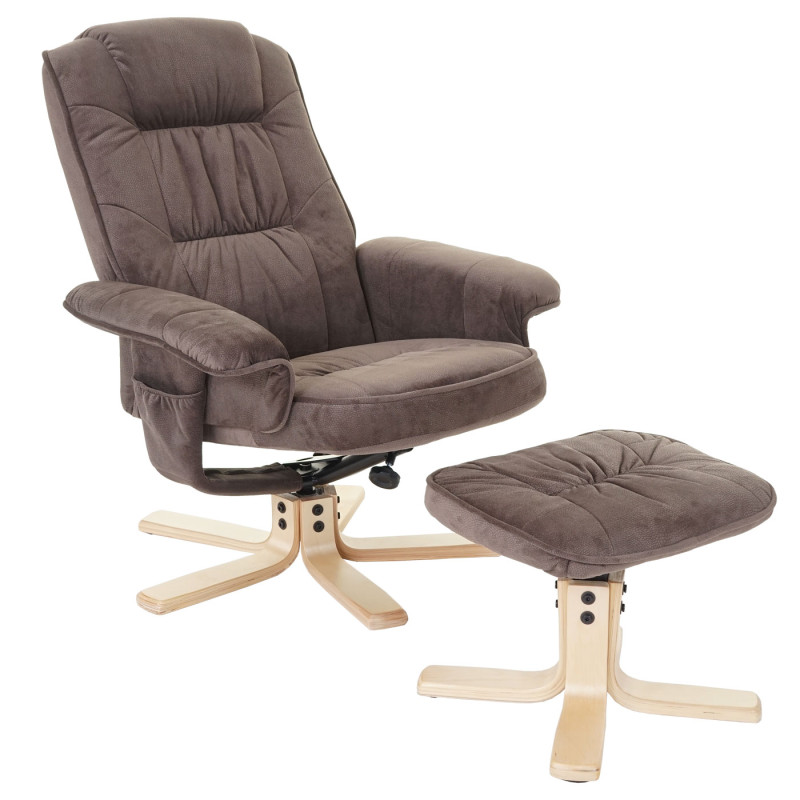 Fauteuil relax M56, fauteuil de télévision avec tabouret, tissu - imitation daim