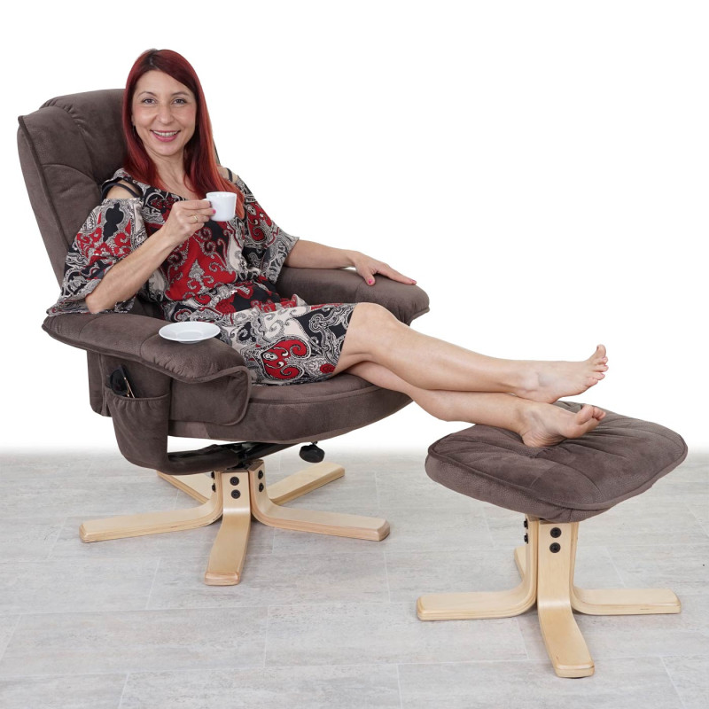 Fauteuil relax M56, fauteuil de télévision avec tabouret, tissu - imitation daim