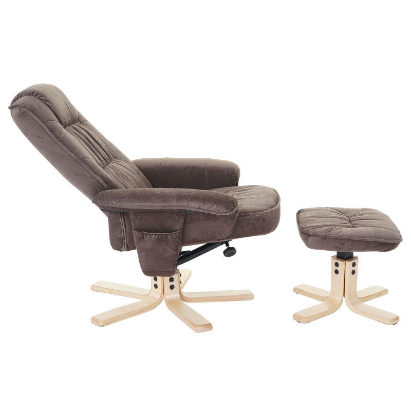 Fauteuil relax M56, fauteuil de télévision avec tabouret, tissu - imitation daim