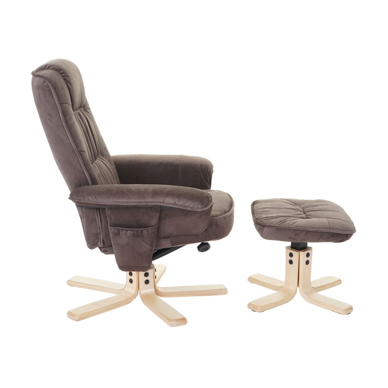 Fauteuil relax M56, fauteuil de télévision avec tabouret, tissu - imitation daim