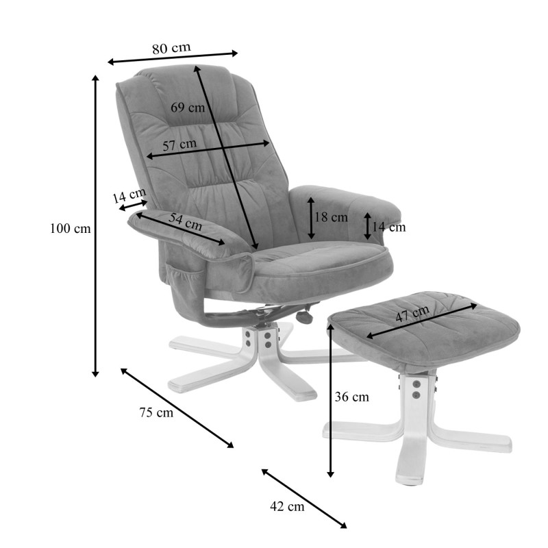 Fauteuil relax M56, fauteuil de télévision avec tabouret, tissu - imitation daim