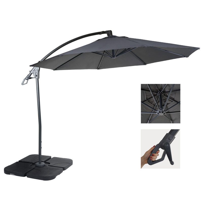 Parasol déporté de luxe Ø 3m - anthracite avec pied