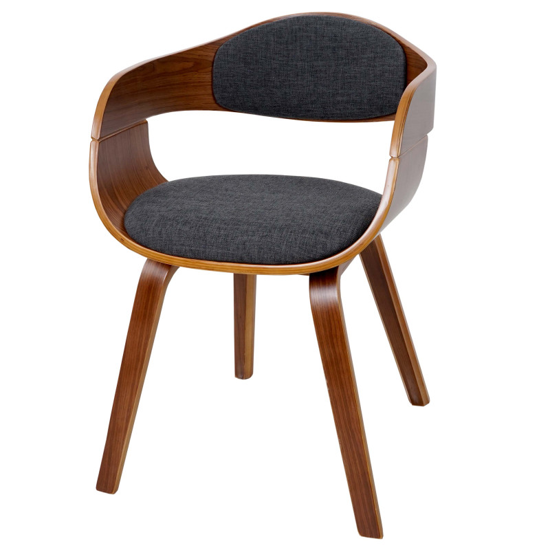 Chaise de salle à manger design rétro, bois courbé aspect noix - tissu, gris foncé