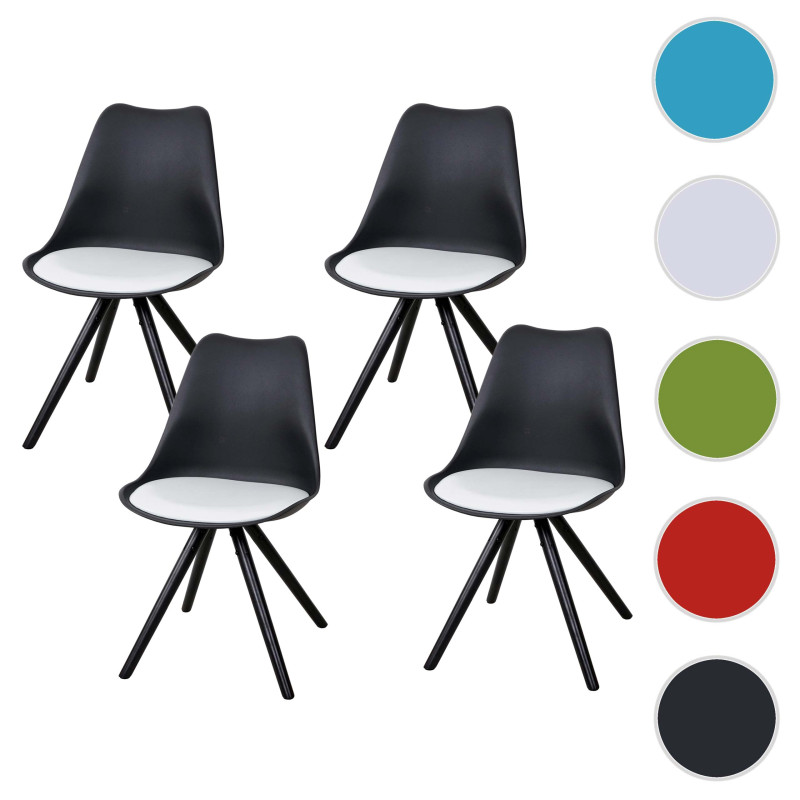 4x chaise de séjour/salle à manger Malmö T501, design rétro - noir, siège similicuir blanc, pieds foncés