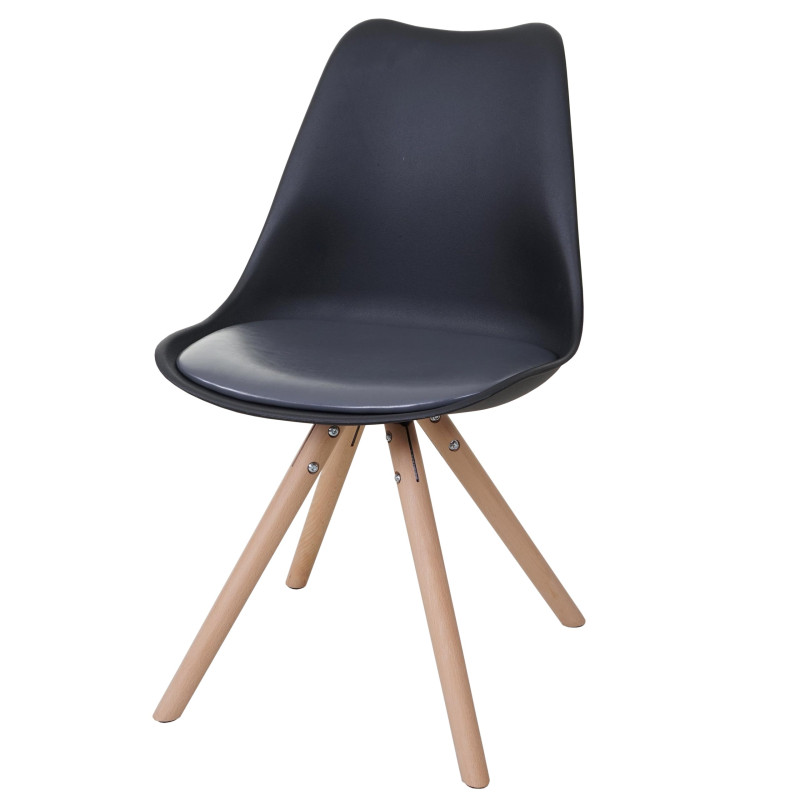 2x chaise de séjour/salle à manger Malmö T501, design rétro - noir, siège similicuir gris, pieds clairs