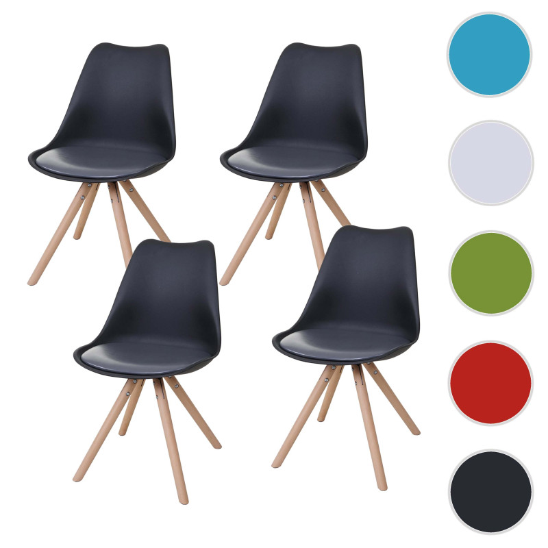 4x chaise de séjour/salle à manger Malmö T501, design rétro - noir, siège similicuir gris, pieds clairs