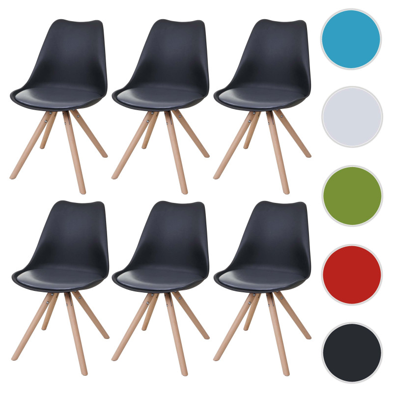 6x chaise de séjour/salle à manger Malmö T501, design rétro - noir, siège similicuir gris, pieds clairs