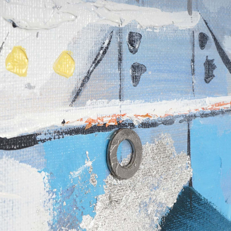 Tableau peinture à huile, bateaux, peint à la main à 100%, toile de décoration murale XL - 140x70cm
