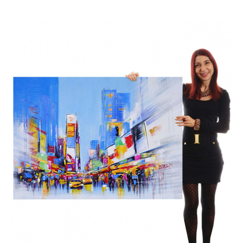 Tableau peinture à huile, Times Square, peint à la main à 100%, toile de décoration murale XL - 120x80cm