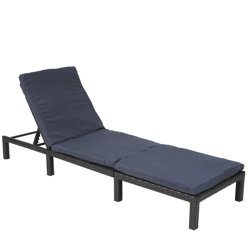 Chaise longue polyrotin, bain de soleil, transat de jardin - Basic anthracite, coussin gris