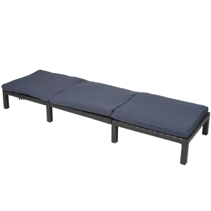 Chaise longue polyrotin, bain de soleil, transat de jardin - Basic anthracite, coussin gris