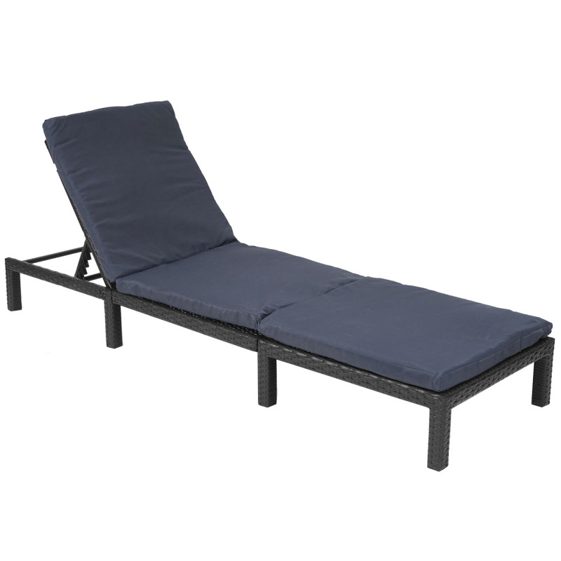 Chaise longue polyrotin, bain de soleil, transat de jardin - Basic anthracite, coussin gris