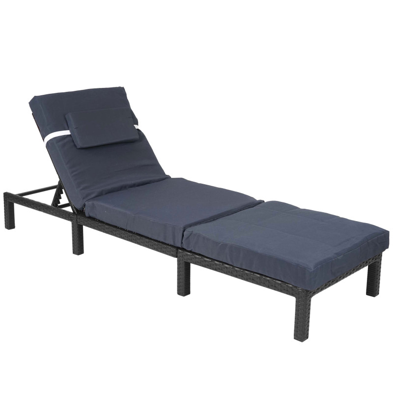 Chaise longue polyrotin, bain de soleil, transat de jardin - Premium anthracite, coussin gris