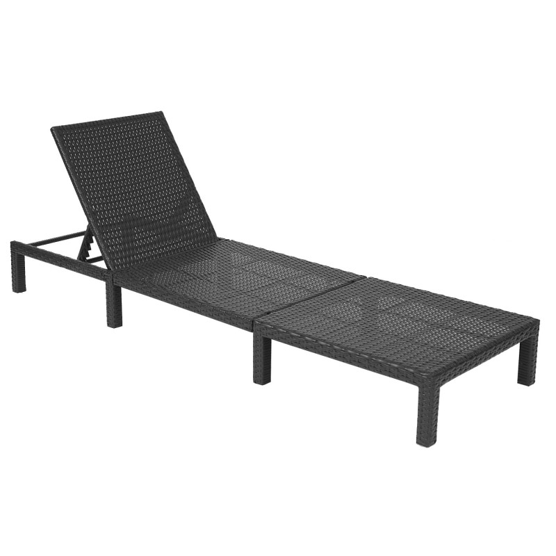 Chaise longue polyrotin, bain de soleil, transat de jardin - Premium anthracite, coussin gris