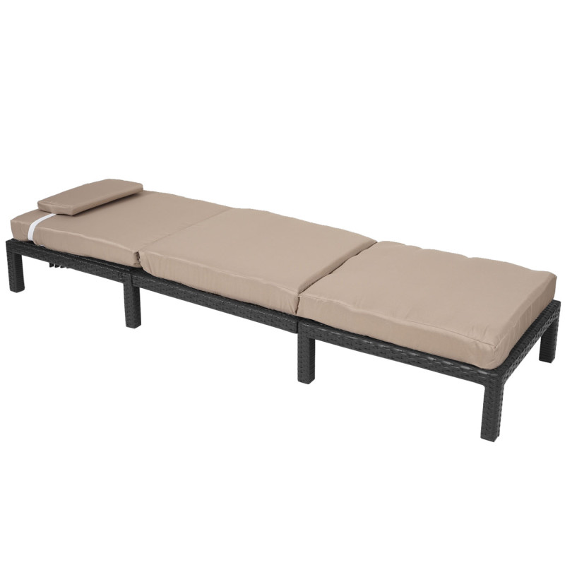 Chaise longue polyrotin, bain de soleil, transat de jardin - Premium anthracite, coussin crème