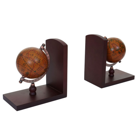 2x serre-livres globe terrestre, marron