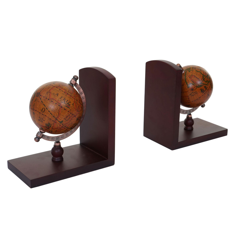 2x serre-livres globe terrestre, marron