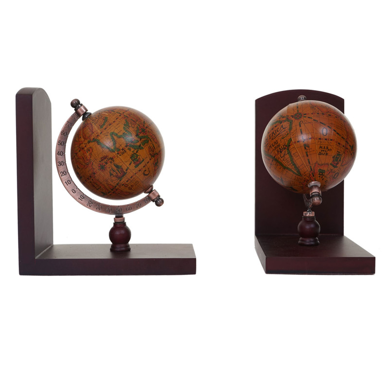 2x serre-livres globe terrestre, marron