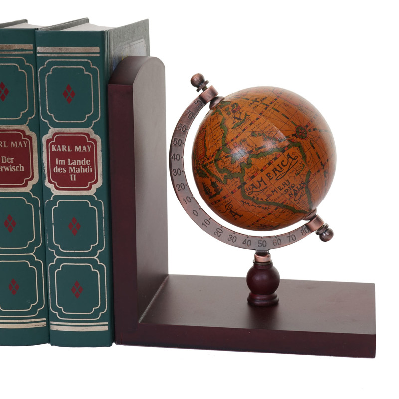 2x serre-livres globe terrestre, marron