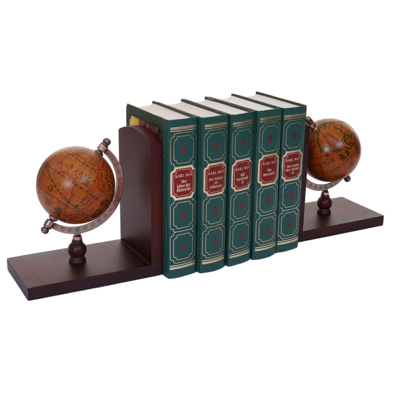 2x serre-livres globe terrestre, marron