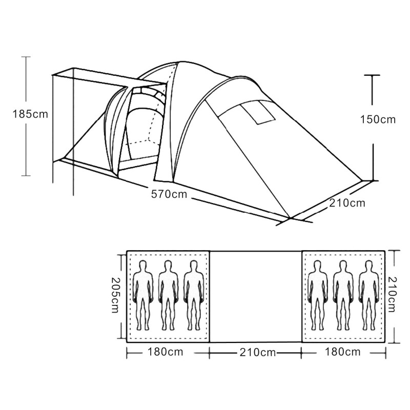 Tente de camping Loksa, 6 personnes, bivouac / igloo, tente pour festival - rouge