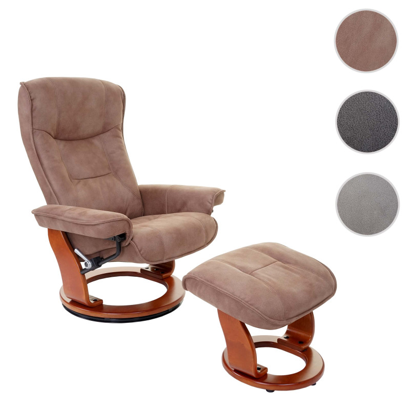 MCA fauteuil relax Hamilton, fauteuil de télévision + tabouret, tissu, charge max. 130kg - marron antique miel