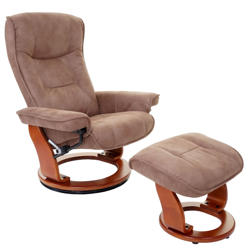 MCA fauteuil relax Hamilton, fauteuil de télévision + tabouret, tissu, charge max. 130kg - marron antique miel