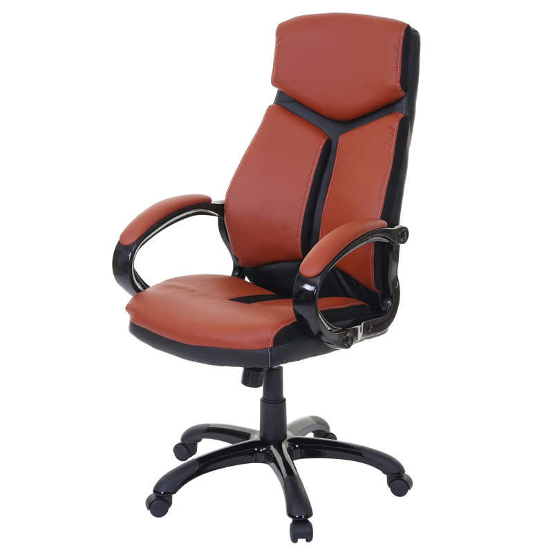 Chaise fauteuil de bureau chaise pivotante, similicuir - noir/cognac