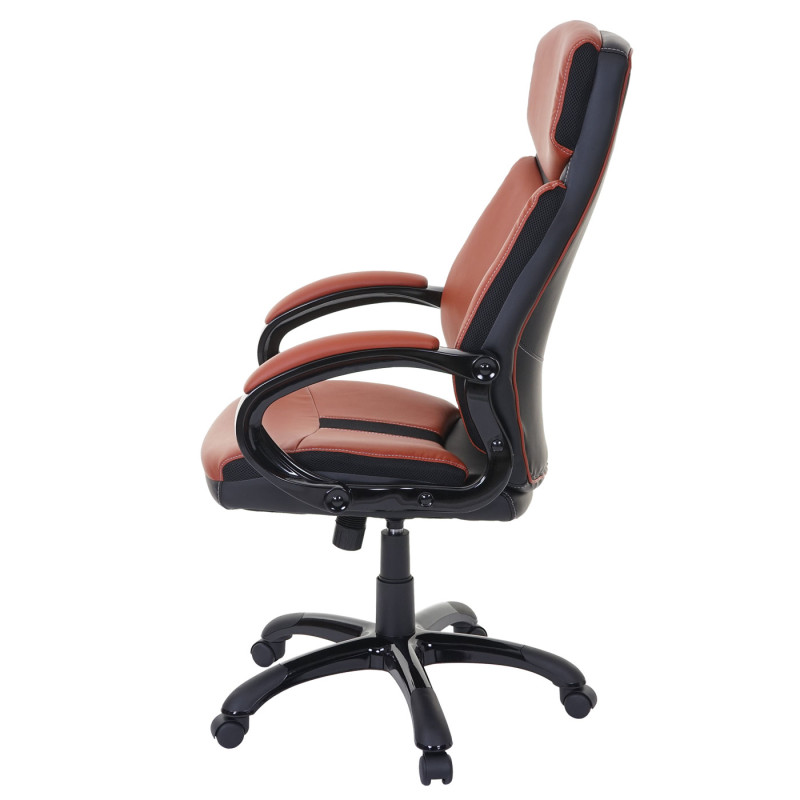 Chaise fauteuil de bureau chaise pivotante, similicuir - noir/cognac