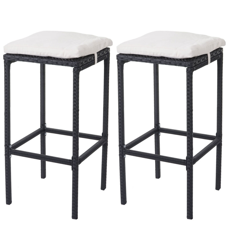 2x tabouret de bar en polyrotin chaise de comptoir anthracite - coussin crème