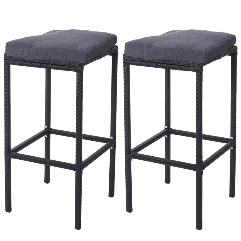 2x tabouret de bar en polyrotin chaise de comptoir anthracite - coussin anthracite