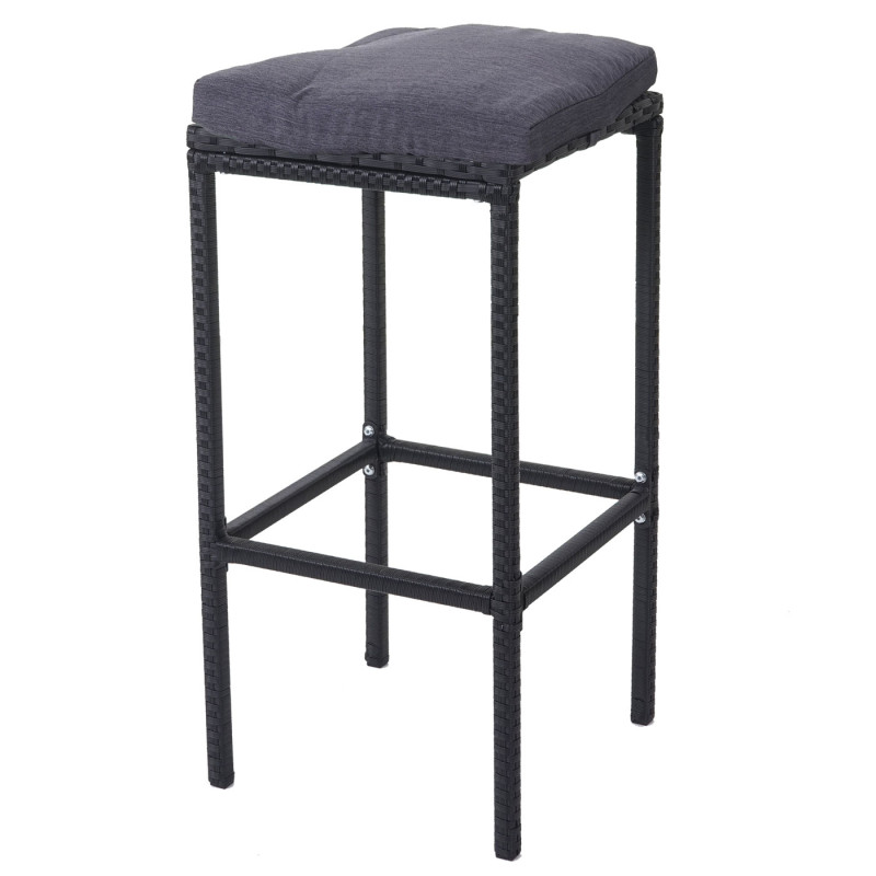 2x tabouret de bar en polyrotin chaise de comptoir anthracite - coussin anthracite