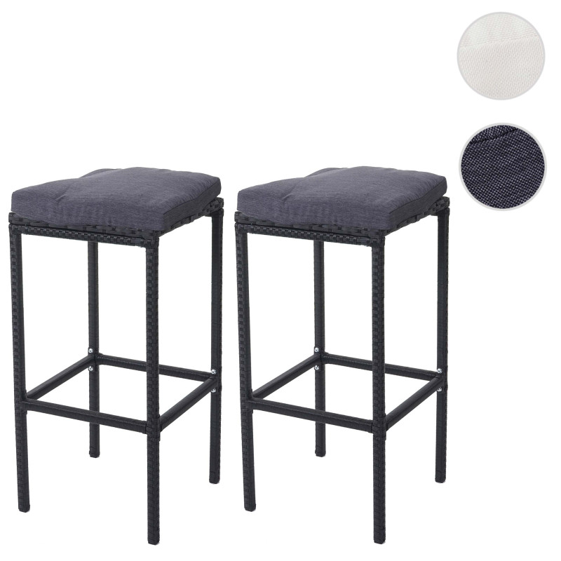 2x tabouret de bar en polyrotin chaise de comptoir anthracite - coussin anthracite