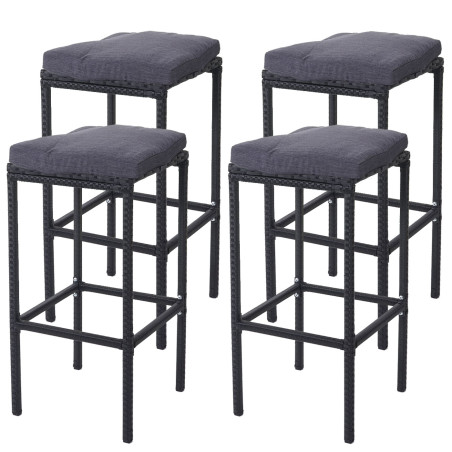 4x tabouret de bar en polyrotin chaise de comptoir anthracite - coussin anthracite