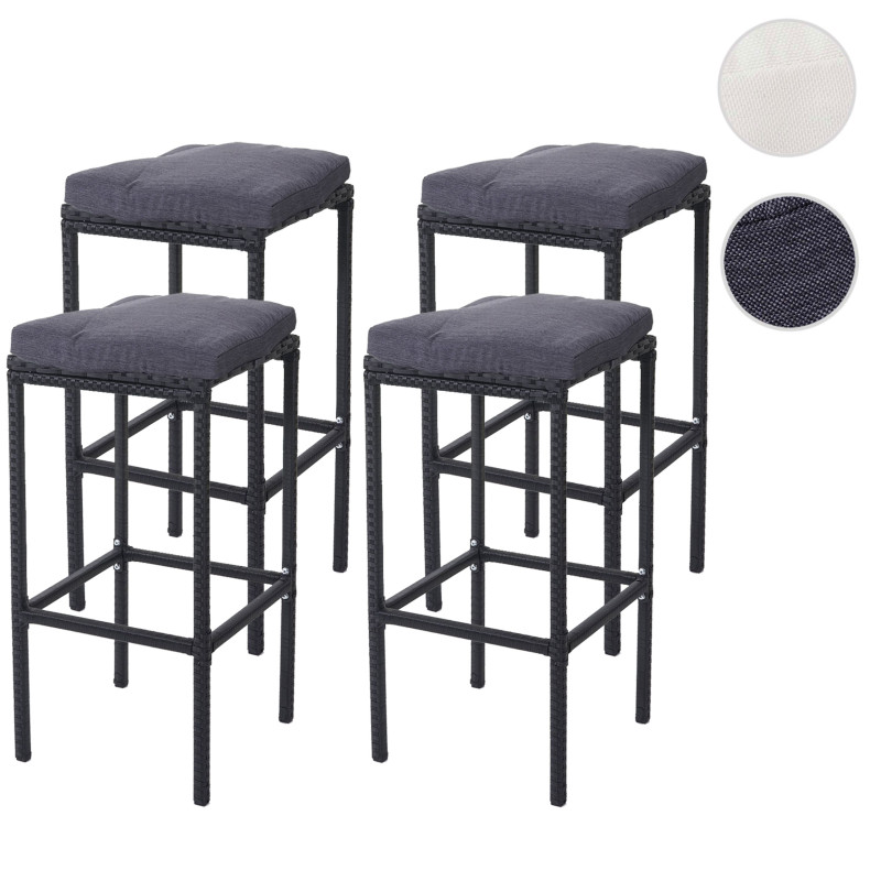 4x tabouret de bar en polyrotin chaise de comptoir anthracite - coussin anthracite