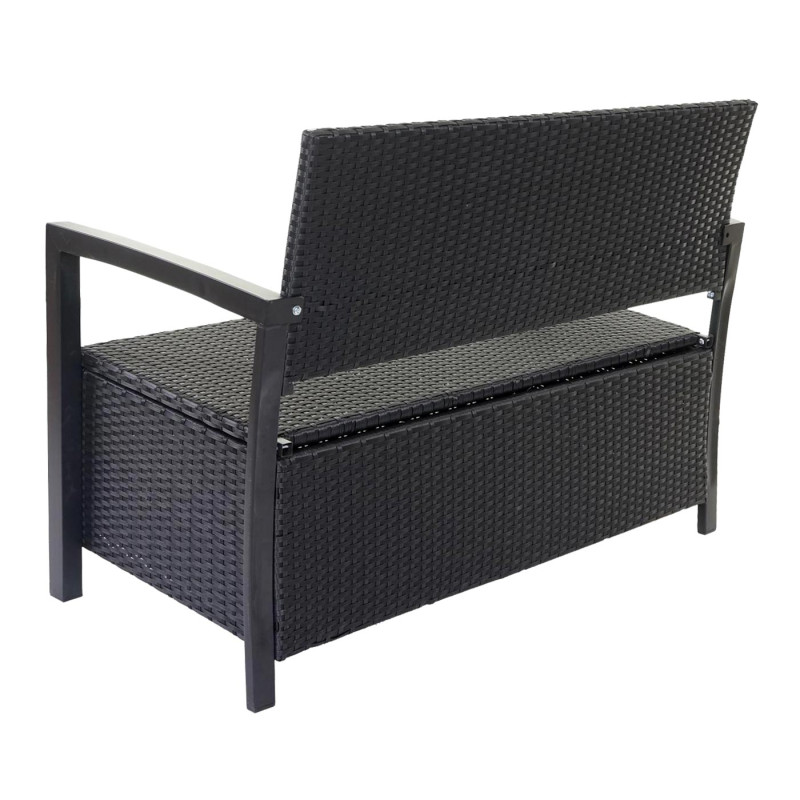 Banc de jardin en polyrotin banquette avec coffre - anthracite, coussin gris