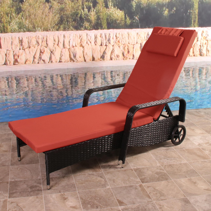 Chaise longue Carrara, polyrotin, bain de soleil, couchette, alu - anthracite, coussin terracota