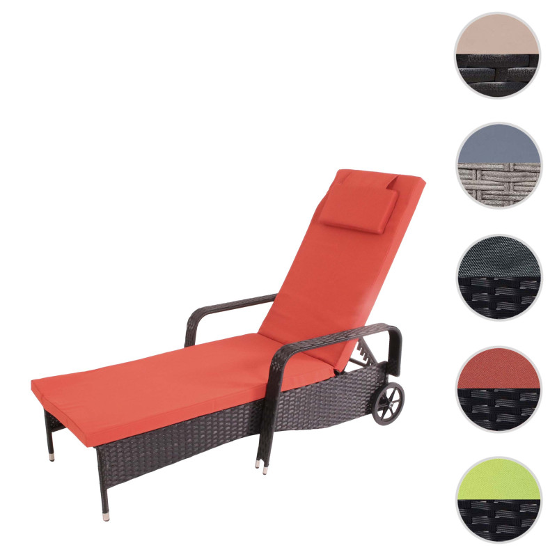 Chaise longue Carrara, polyrotin, bain de soleil, couchette, alu - anthracite, coussin terracota