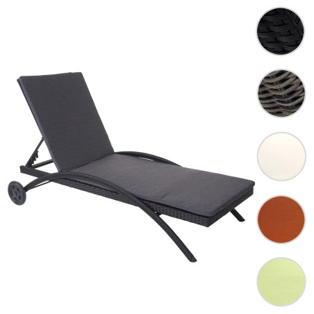 Chaise longue Kastoria, polyrotin, bain de soleil - anthracite, coussin anthracite