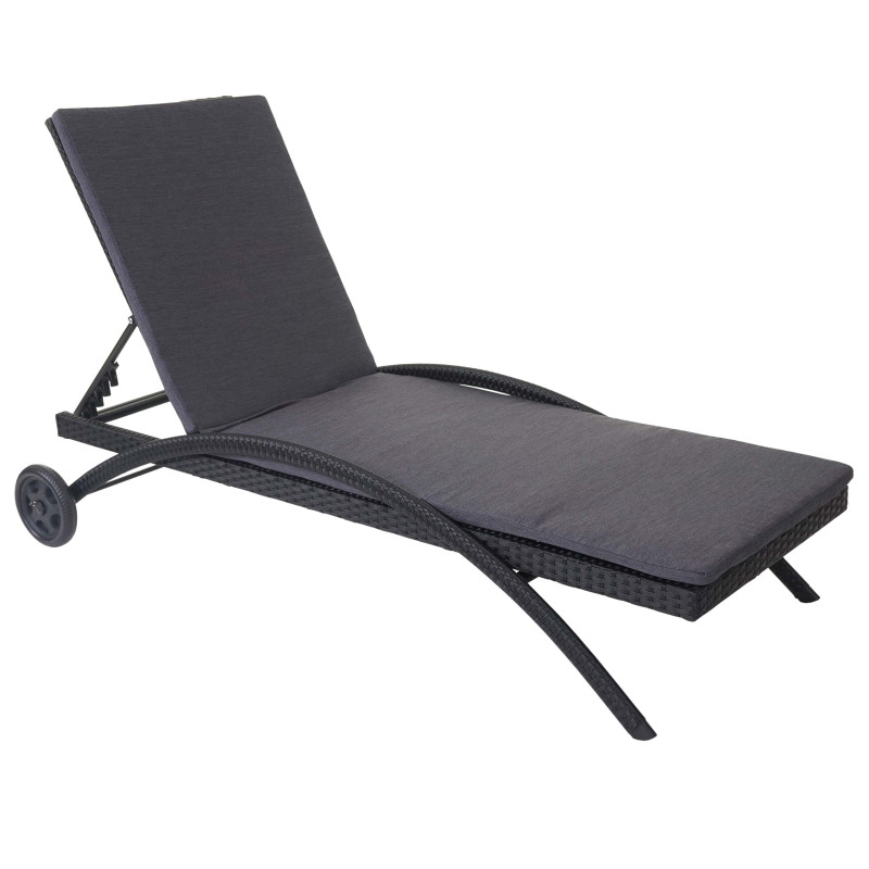 Chaise longue Kastoria, polyrotin, bain de soleil - anthracite, coussin anthracite