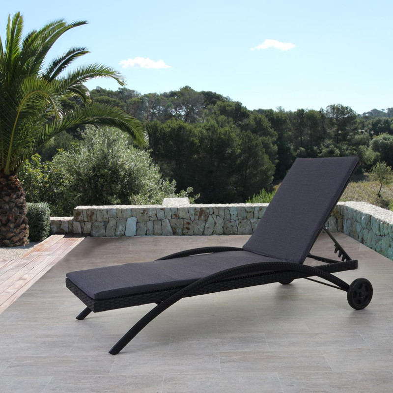 Chaise longue Kastoria, polyrotin, bain de soleil - anthracite, coussin anthracite