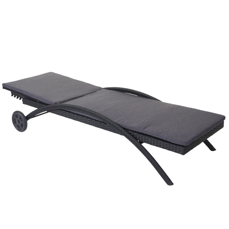 Chaise longue Kastoria, polyrotin, bain de soleil - anthracite, coussin anthracite