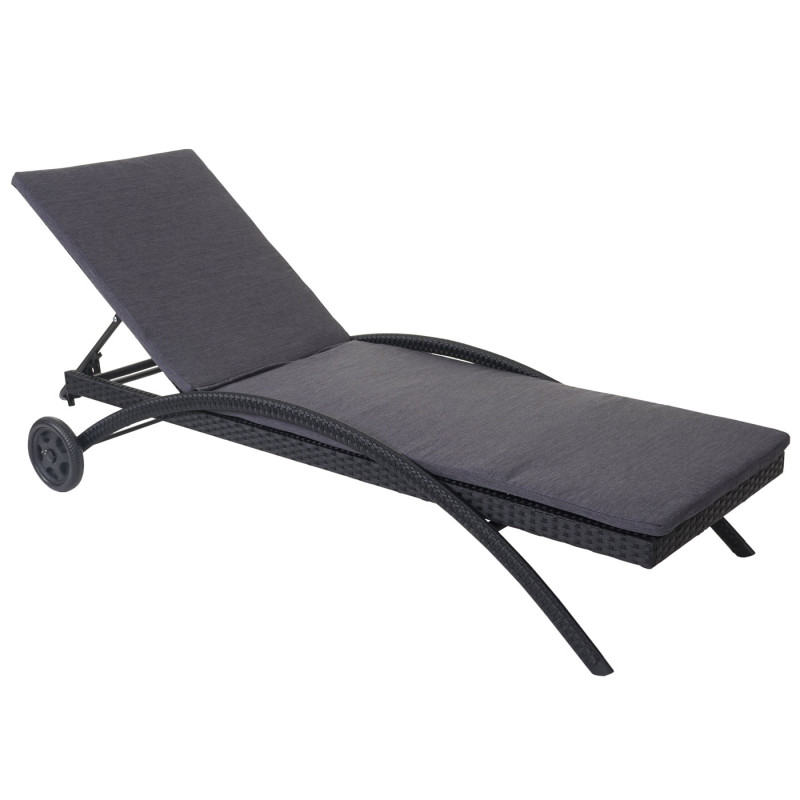 Chaise longue Kastoria, polyrotin, bain de soleil - anthracite, coussin anthracite