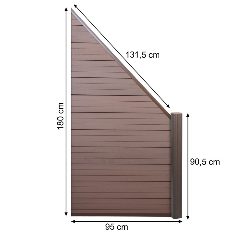 WPC pare-vue Sarthe, abat-vent, poteau en aluminium - lot de 2 oblique - 2,82m marron
