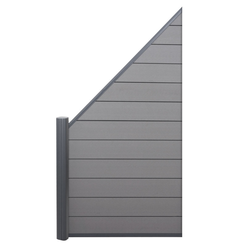 WPC pare-vue Sarthe, abat-vent, poteau en aluminium - lot de 2 oblique - 2,82m gris