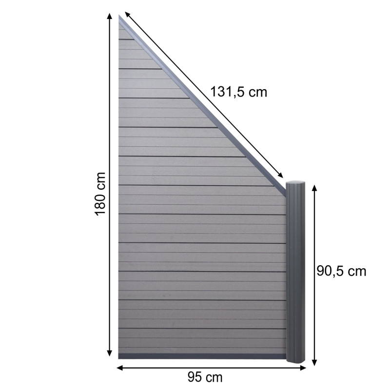 WPC pare-vue Sarthe, abat-vent, poteau en aluminium - lot de 2 oblique - 2,82m gris