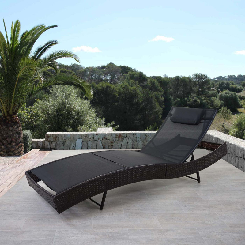 Chaise longue Savannah, polyrotin, bain de soleil - marron chiné, enveloppe noir